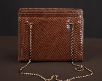 1960s Framed Vintage Bag from Snake Leather with Brass Chain Straps | Vintage Evening Bag