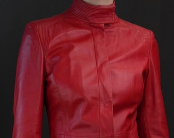 Cappotto in pelle rossa da donna / Cappotto lungo in pelle vintage rosso anni 2000 / Cappotto in pelle slim fit / Made in Italy