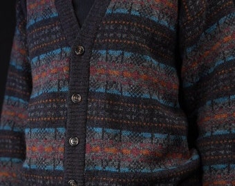 Vintage Patterned Wool Cardigan | Pure Wool, Made in Italy