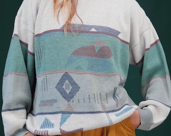 Vintage 1990s Eddie Bauer 100% Cotton Knit Abstract Pattern