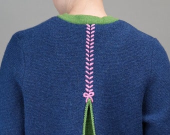 Österreichische Handgestrickte Jacke in Blau | Reine Merinowolle | Hergestellt in Österreich