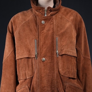 Parka en cuir suédé (cuivre) avec doublure en laine | millésime | Taille homme L | XXL féminin | Fabriqué à la main en Italie