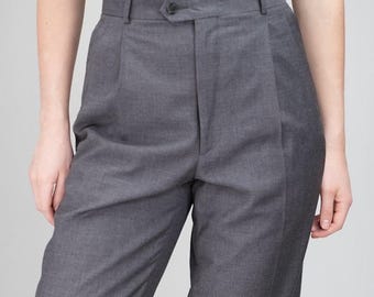Vintage Tailored Wool Trousers in Grey | Women's M | Men's S | Made in Italy, 80s