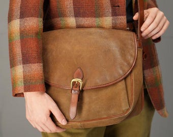 90s Melusine Brown Nubuck Leather Shoulder Bag | Made in Italy | Crossbody Satchel