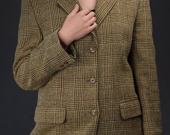 blazer à carreaux en laine vintage (Vert kaki clair) | Fabriqué en Italie