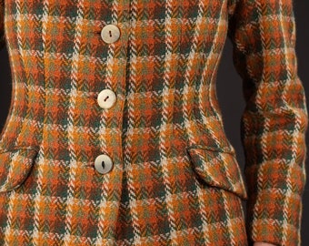 Hand-Tailored Vintage Tweed Blazer Green Orange | Women's Blazers