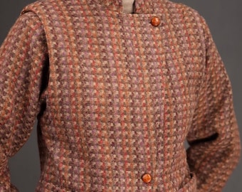 Vintage Avant-garde Wool Blazer in Rust, Chestnut & Muted Plum | Size S | 80s, Made in France
