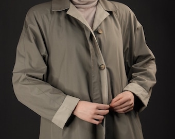 Double-Face Vintage Flared Trench-Coat in Taupe Grey | Size M-XL | 80s, Made in Italy
