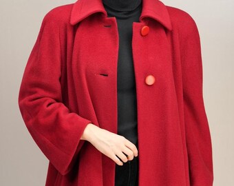 Flowy Vintage Cape Coat with 50% Mohair in Red | Size XXL (or oversized) | Made in Italy, 80s