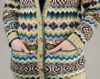 Cardigan vintage KOOKAI con motivo a maglia colorato / Made in Italy