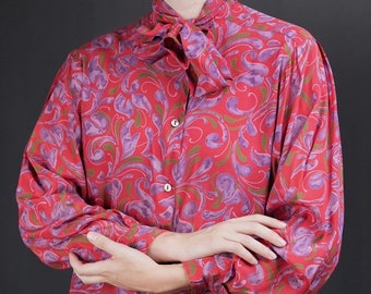Italienische Vintage Bluse Seiden Mix | Rote Seiden Bluse 70er Jahre | Hergestellt in Florenz, Italien