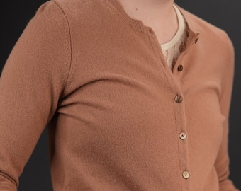 Benetton Soft Merino Wool Cardigan in Light Chestnut Brown | Made in Italy