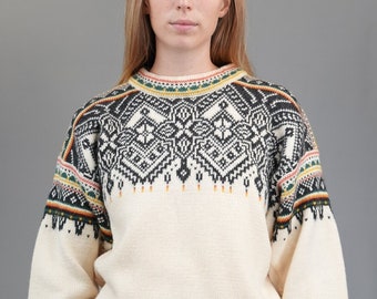 Dale of Norway Sweater with Stunning Knit-Pattern | Size L | Pure Wool, Made in Norway