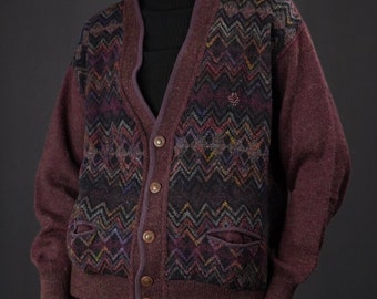 Il Granchio Vintage Knit-Cardigan with Colorful Chevron Pattern | 1980s