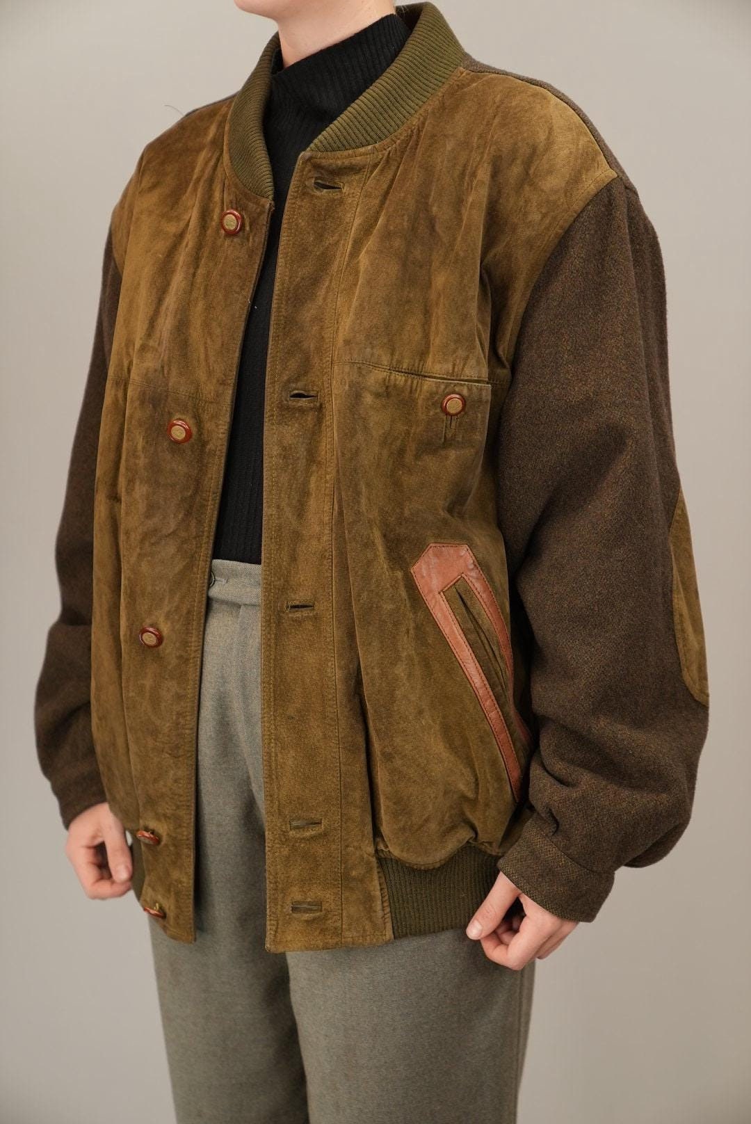 Burberry's Soft Suede Leather and Tweed Wool Bomber-jacket in