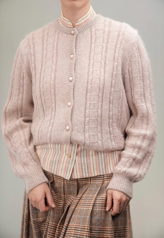 Fuzzy Soft Lila Kid Mohair Strickjacke Vintage Strickjacke in