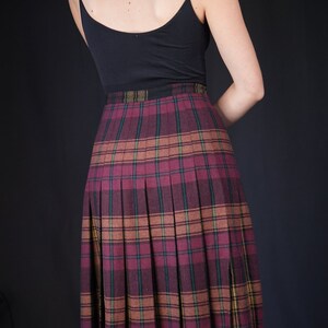 Wool Kilt Vintage burgundy yellow Pleated Wool Skirt image 5