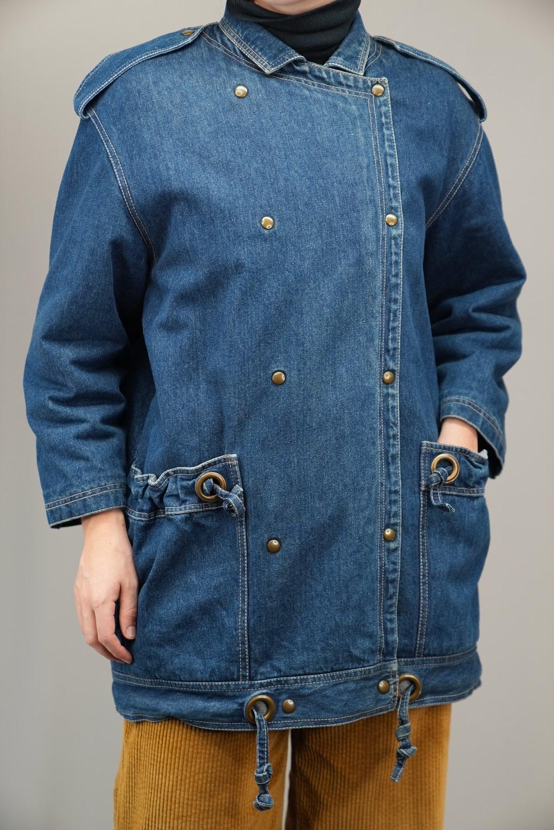 Cozy Vintage Denim Coat With Faux Fur Lining | Double-breasted