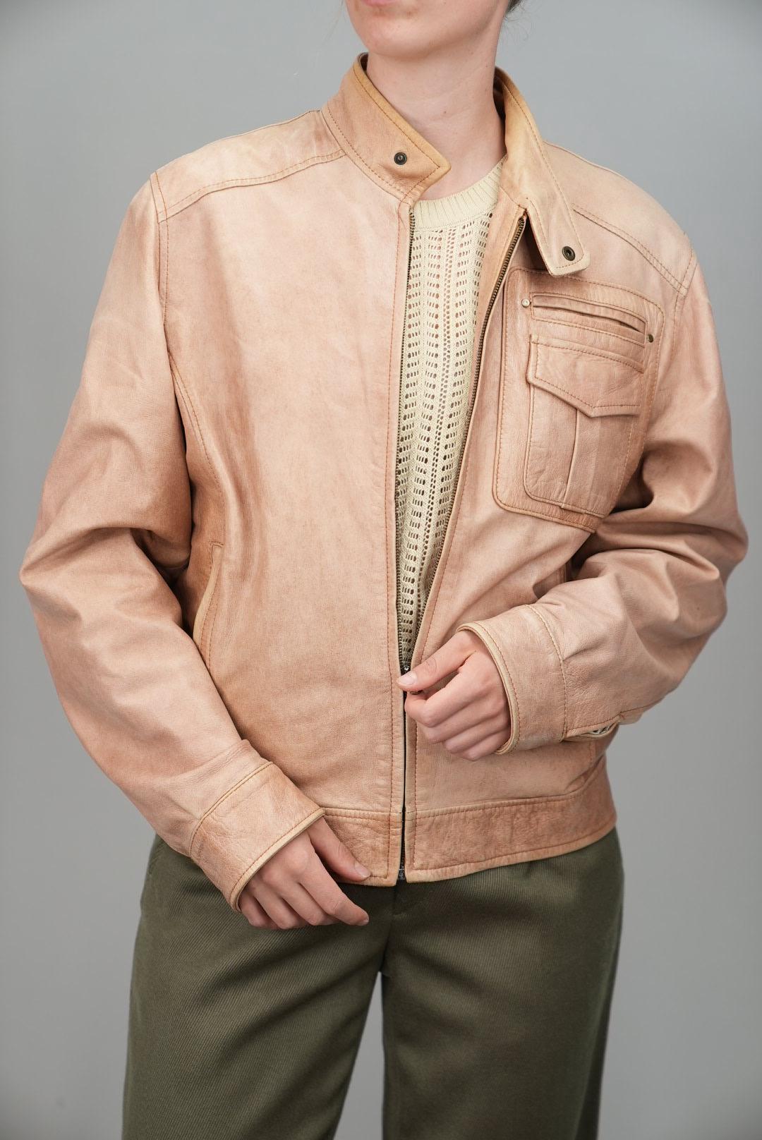80s Italian Leather Jacket in Pale Tan With Natural Patina
