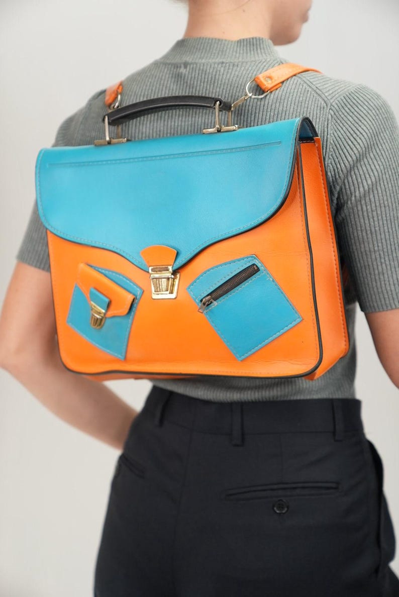 Vintage Satchel Backpack With Bold Color-block Design | 35cm X 26cm ...