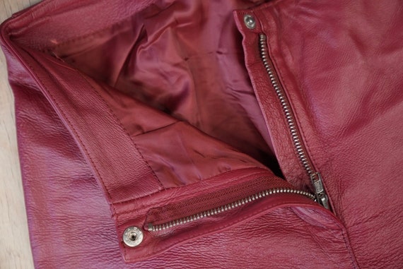 Cherry Red Leather Pants Vintage | 1990s Women's Biker Pants