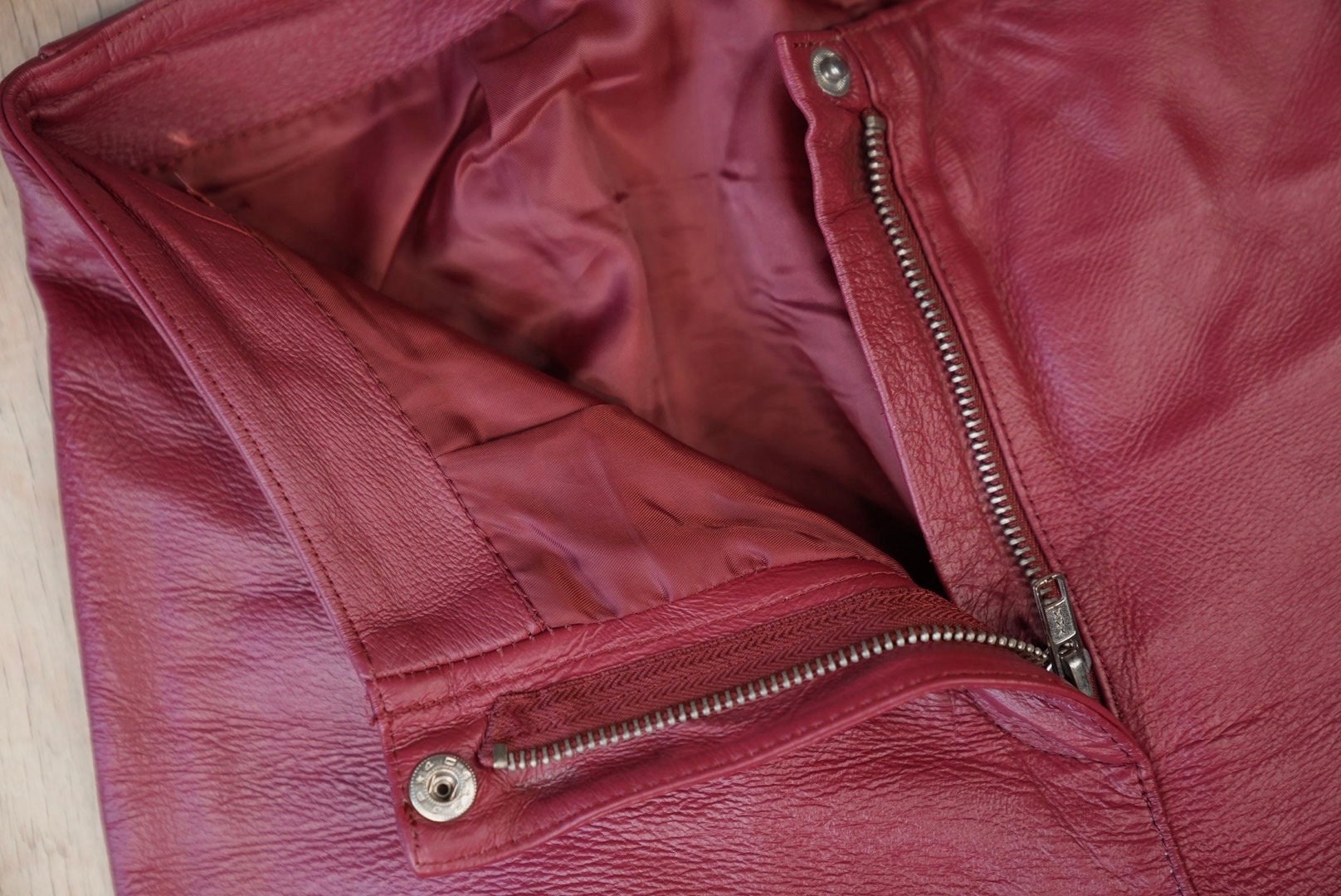 Cherry Red Leather Pants Vintage | 1990s Women's Biker Pants