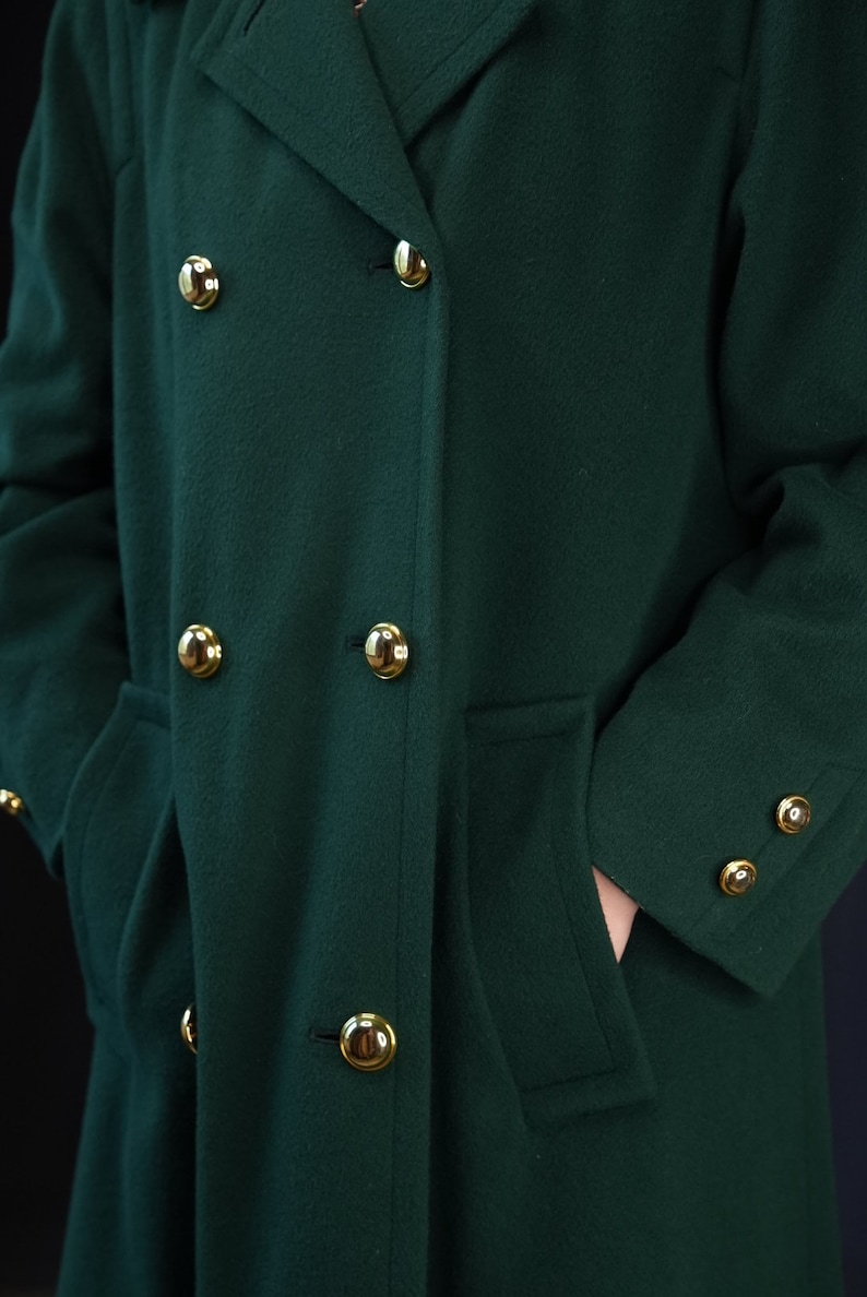 Aquascutum Dark Green Double-Breasted Vintage Wool Coat 20% Cashmere Made in England image 5