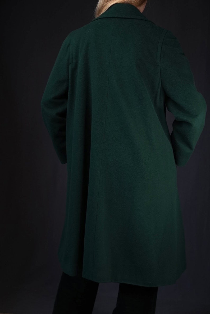 Aquascutum Dark Green Double-Breasted Vintage Wool Coat 20% Cashmere Made in England image 7