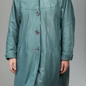 Vintage Bell-shaped Leather Coat in Turquoise Blue | Women's Vintage ...