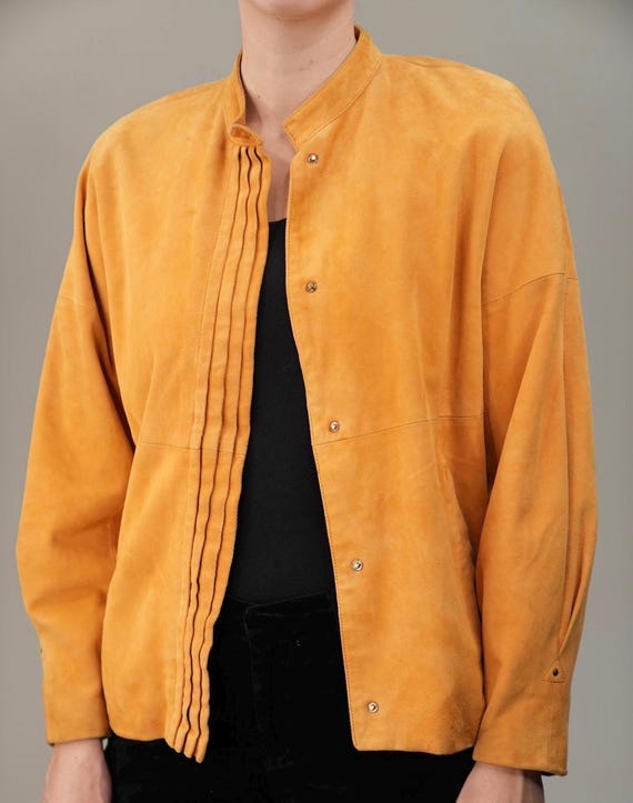 Blouson en cuir suédé vintage (Jaune moutarde clair) Taille S-M