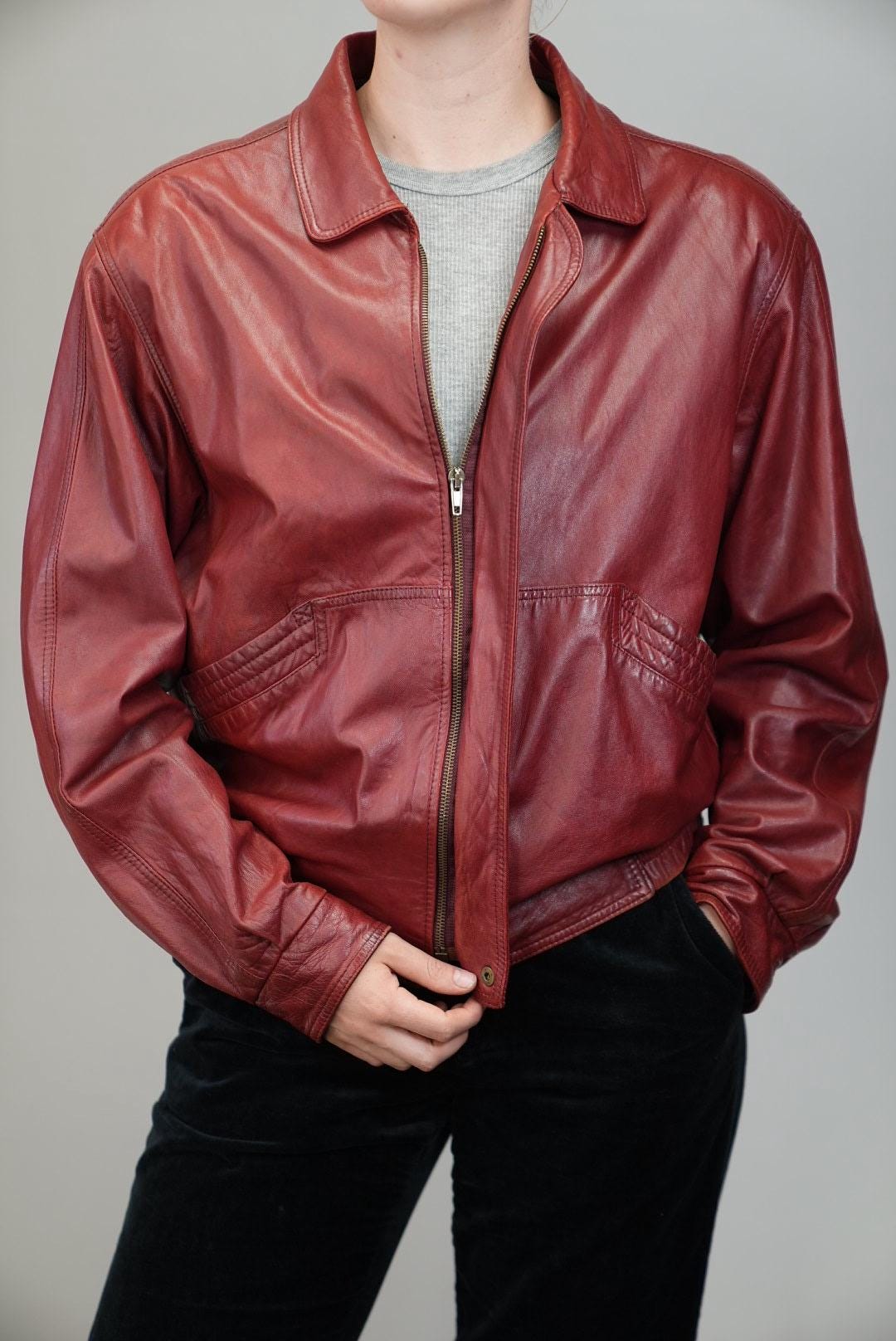 Buttery Soft Vintage Lamb-leather Jacket in Burgundy | Bomber