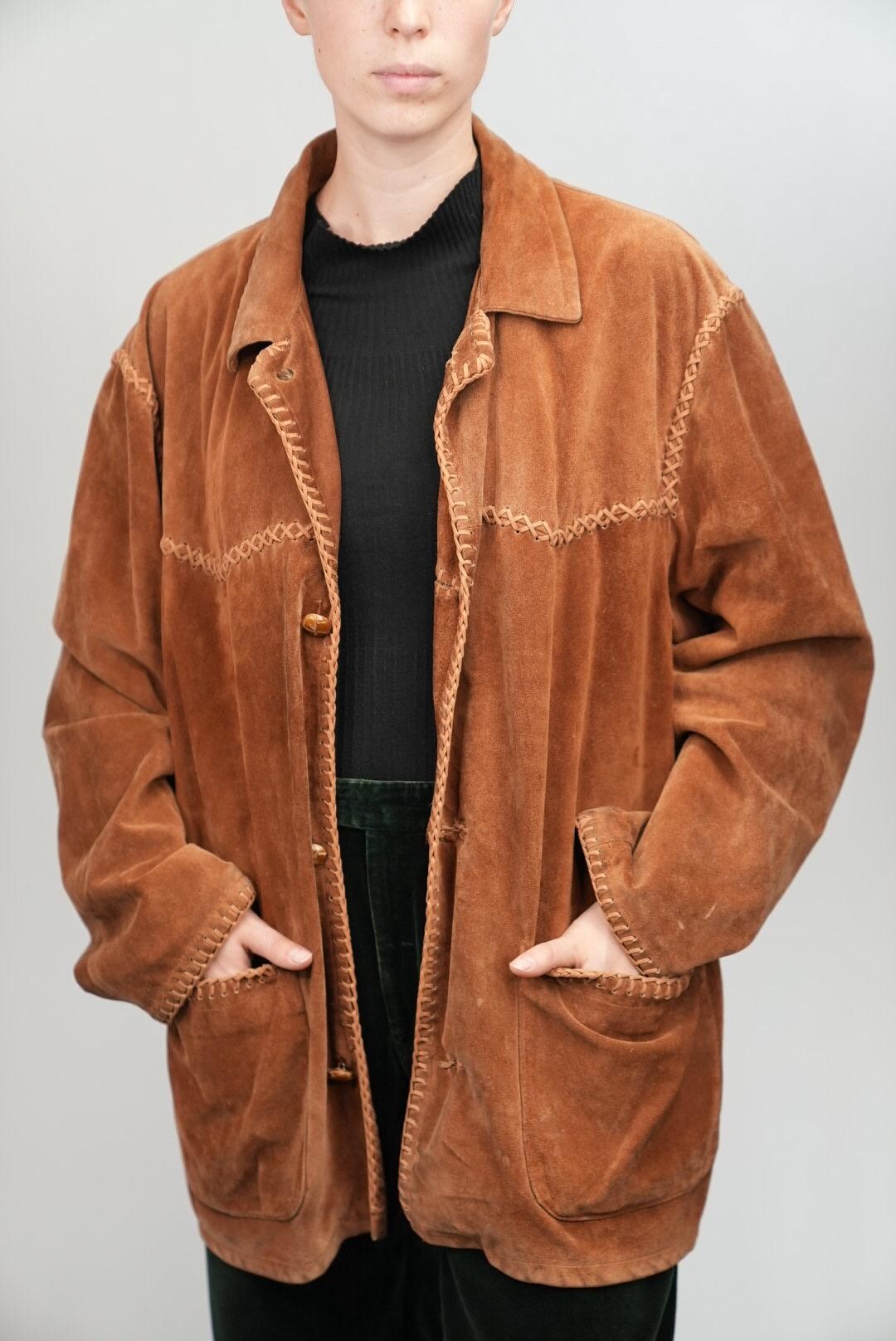 70s Western-style Suede Leather Jacket in Natural Bronze Tone