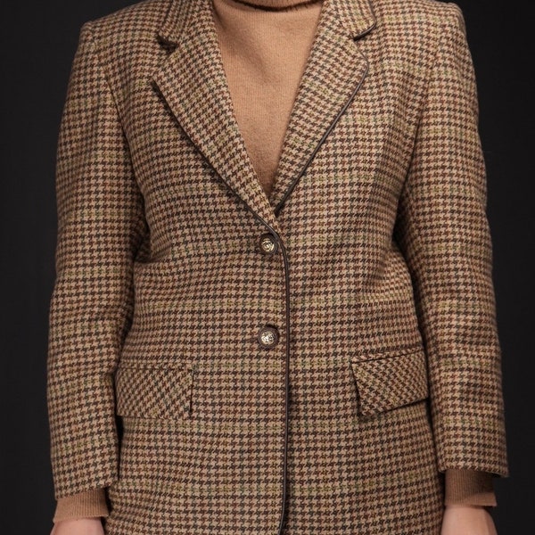 Blazer en tweed vintage italien pour femmes avec motif pied-de-poule | Fabriqué en Italie