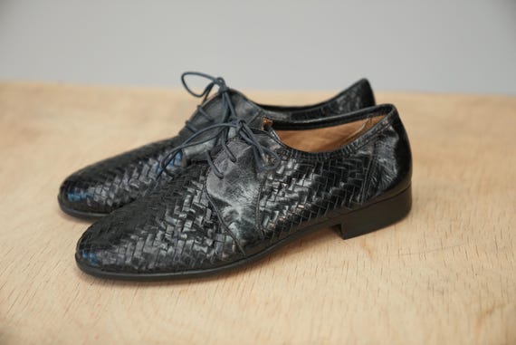 Vintage Black Woven Leather Shoes | 80s Italian Giorgio  display picture 3