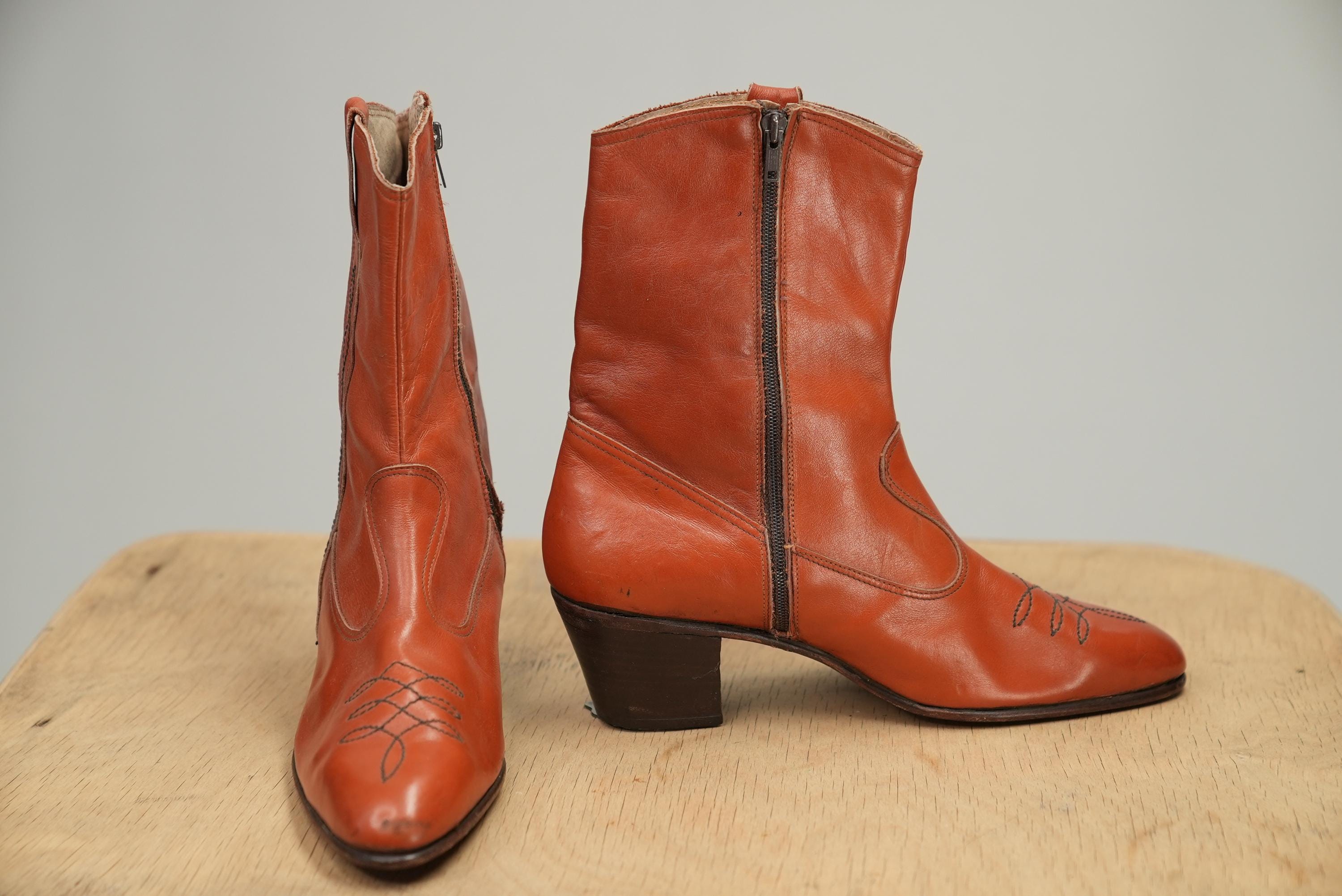 70s Leather Western Boots in Burnt Orange | Size EU 42 (US Women 