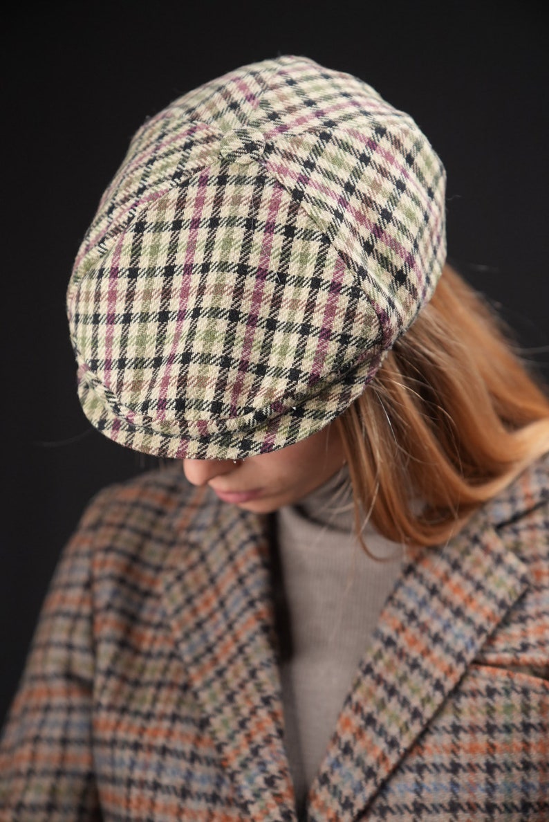 Checkered Vintage Hat Wool Beret image 3