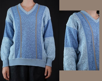 Italian Cotton Sweater Vintage 80s 90s light blue / Made in Italy