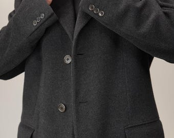Vintage Pierre Cardin Cashmere Wool Coat | Super Soft Minimal Sleek Pea-Coat, Unisex | 1980s