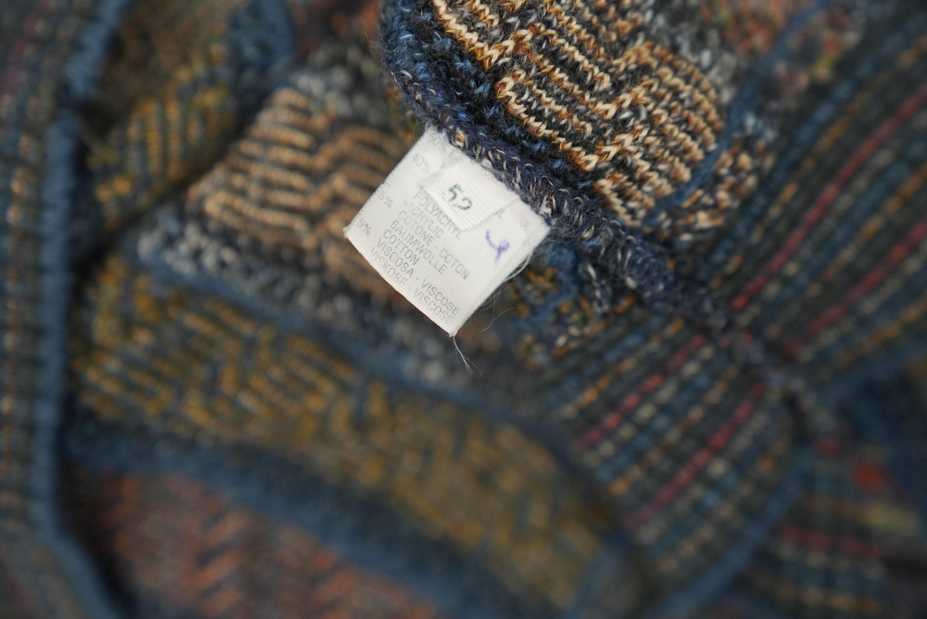 Italian Vintage Sweater With Colorful Abstract Knit-pattern