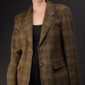 Blazer vintage in lana a quadri in verde kaki/alpaca e mohair/pennyblack, Made in Italy immagine 7