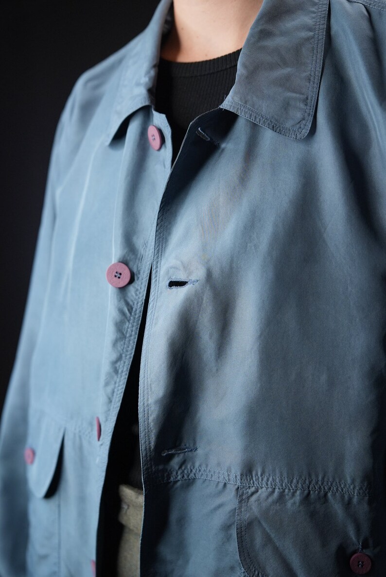 Silk Bomber-jacket Vintage light blue John Slim, Made in Italy image 5