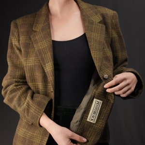 Blazer vintage in lana a quadri in verde kaki/alpaca e mohair/pennyblack, Made in Italy immagine 5