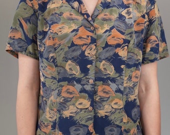 Blusa vintage con estampado floral abstracto de los años 80 / Tops de mujer vintage