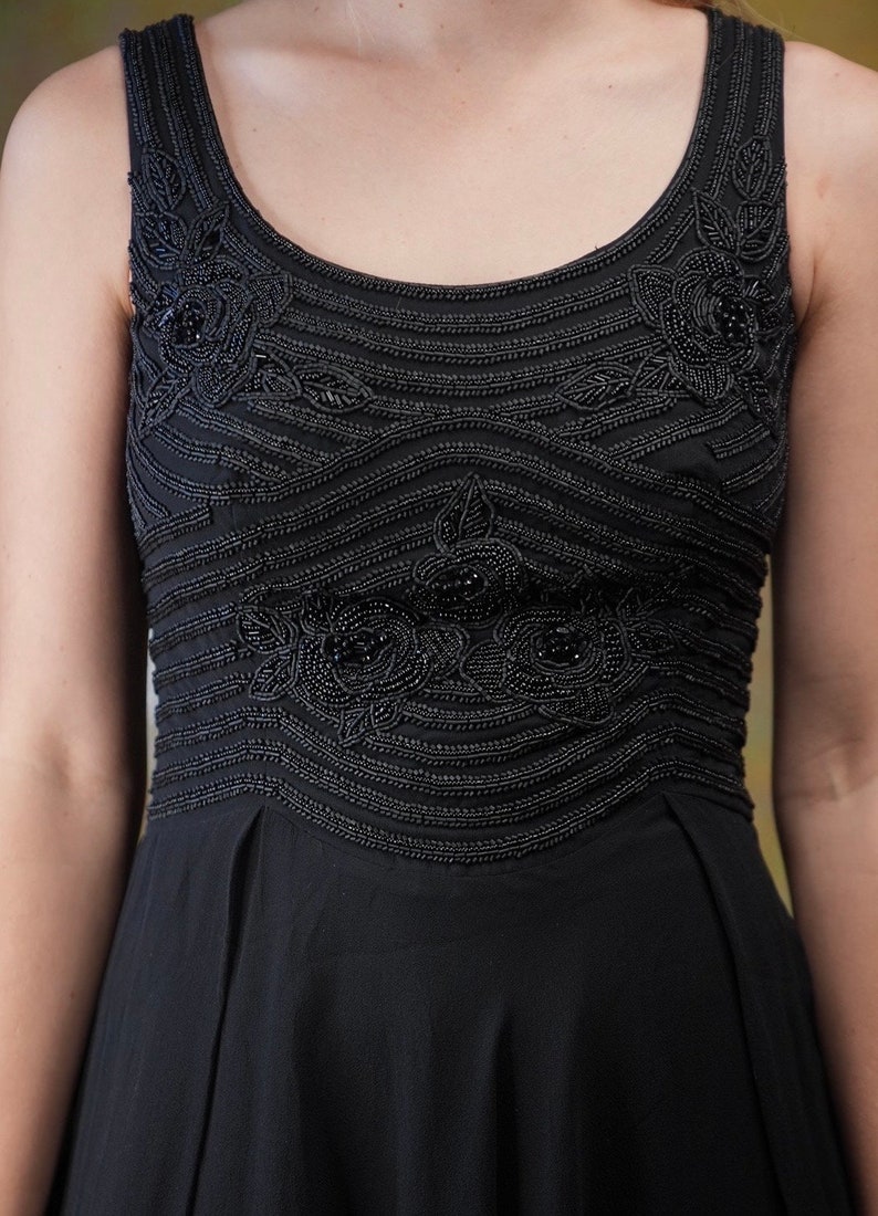 Luisa Spagnoli Beaded Silk Dress in Black with Flower Embroidery Pure Silk Made in Italy image 5