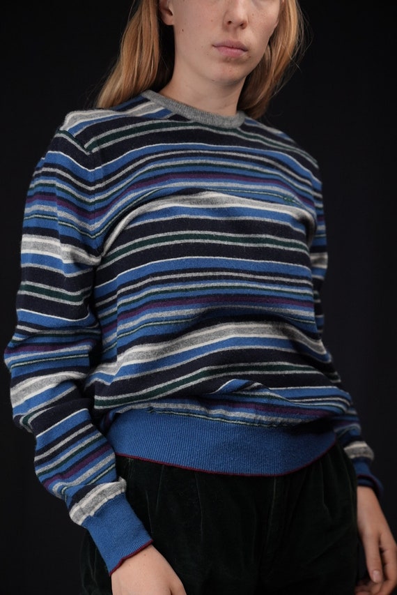 Henry Cottons Striped Vintage Wool Sweater Blue |… - image 2