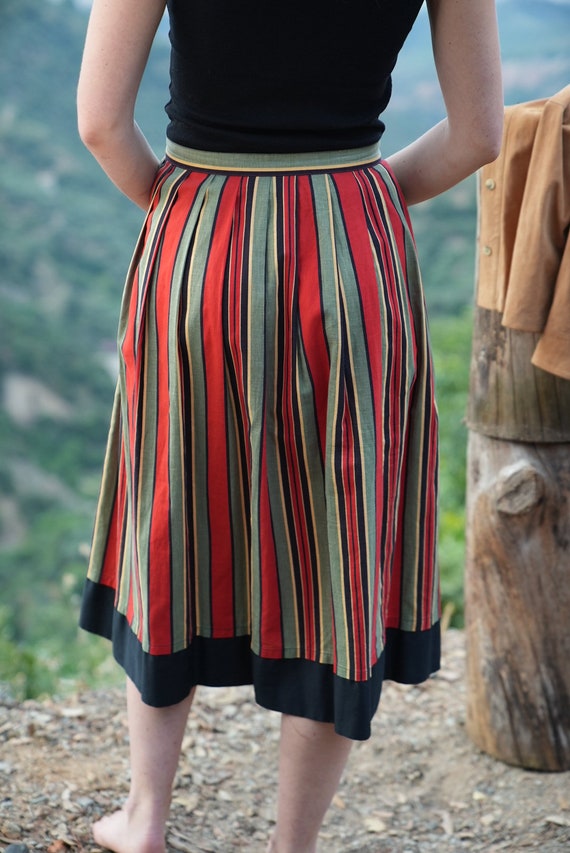 Unique Vintage Midi Skirt Vintage 60s 70s striped… - image 4