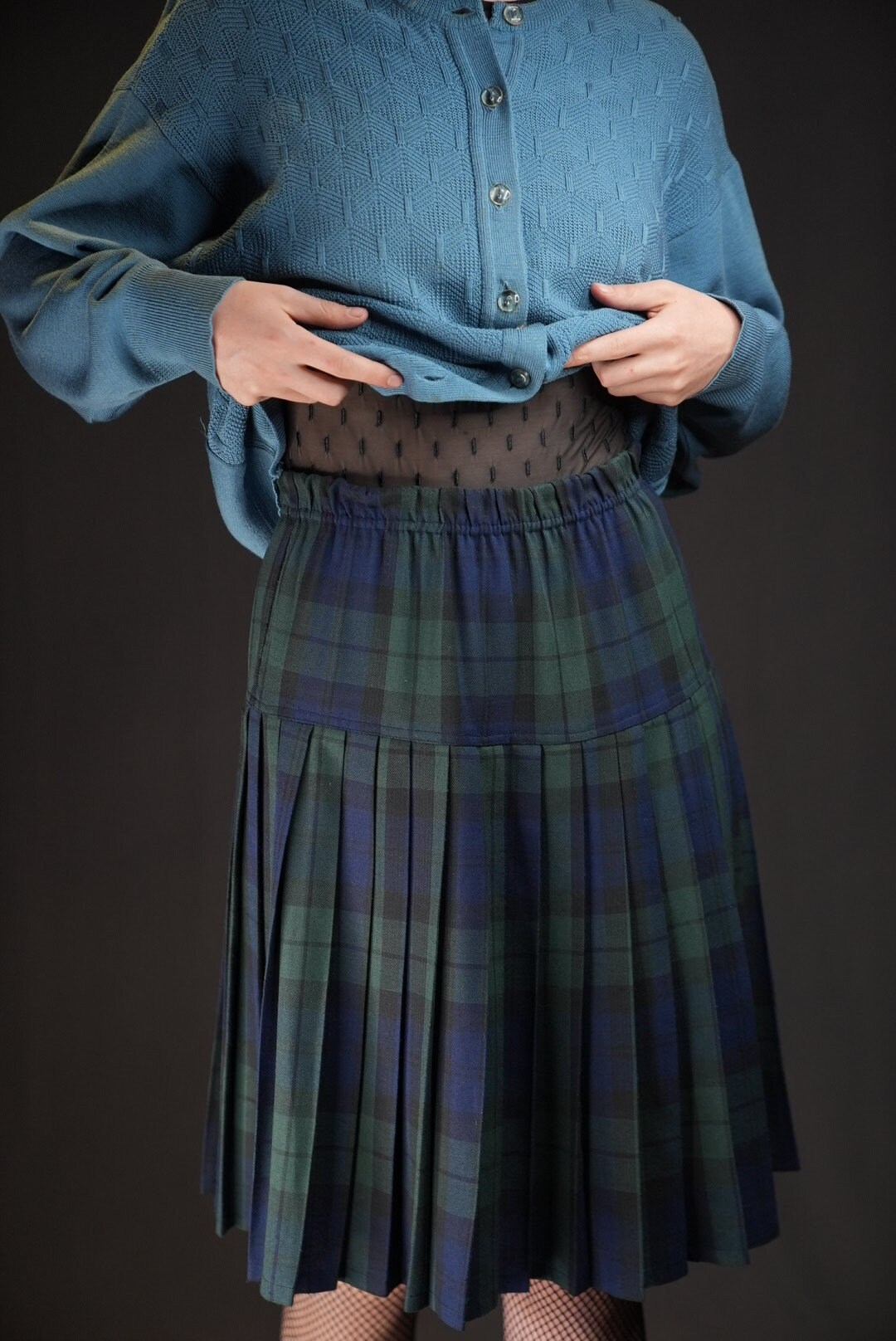 Jupe tartan vintage pliss?�e en bleu vert Viscose et laine Fabriqu?� en Italie - Etsy France