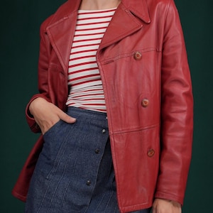 Blouson en cuir rouge, fabriqué en Italie en cuir véritable | Manteau en cuir pour femme vintage des années 90, taille M-L