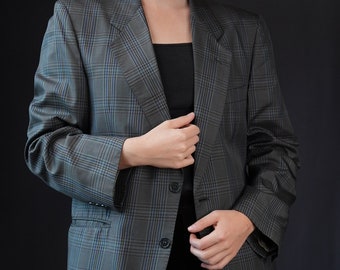 Silk Vintage Blazer Jacket with Checkered Pattern | Pure Silk | Sartoria Bocchese | Hand-tailored in Italy