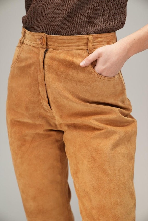Buttery Soft Caramel Suede Leather Pants | 90s Women's Leather Pants | Size M-L | Made in Germany